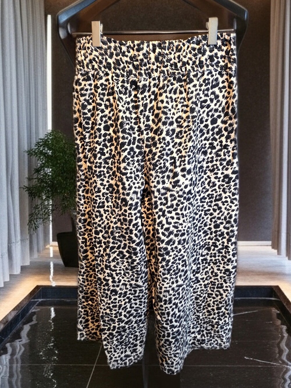 Anthropologie Leopard Print Wide-Leg Pants - Black & Cream
